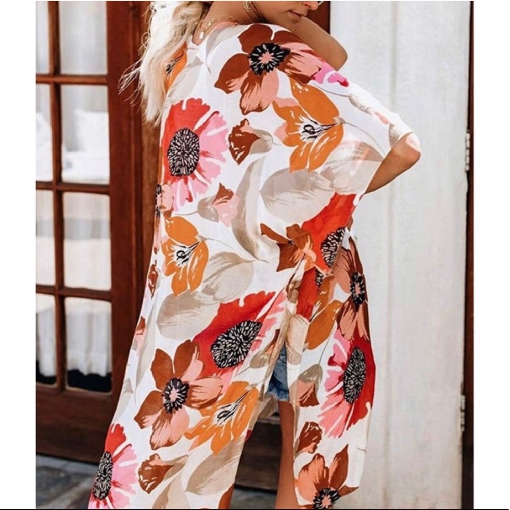 Floral Print Kimono Cardigan Loose Cover Up - Picture 3 of 3